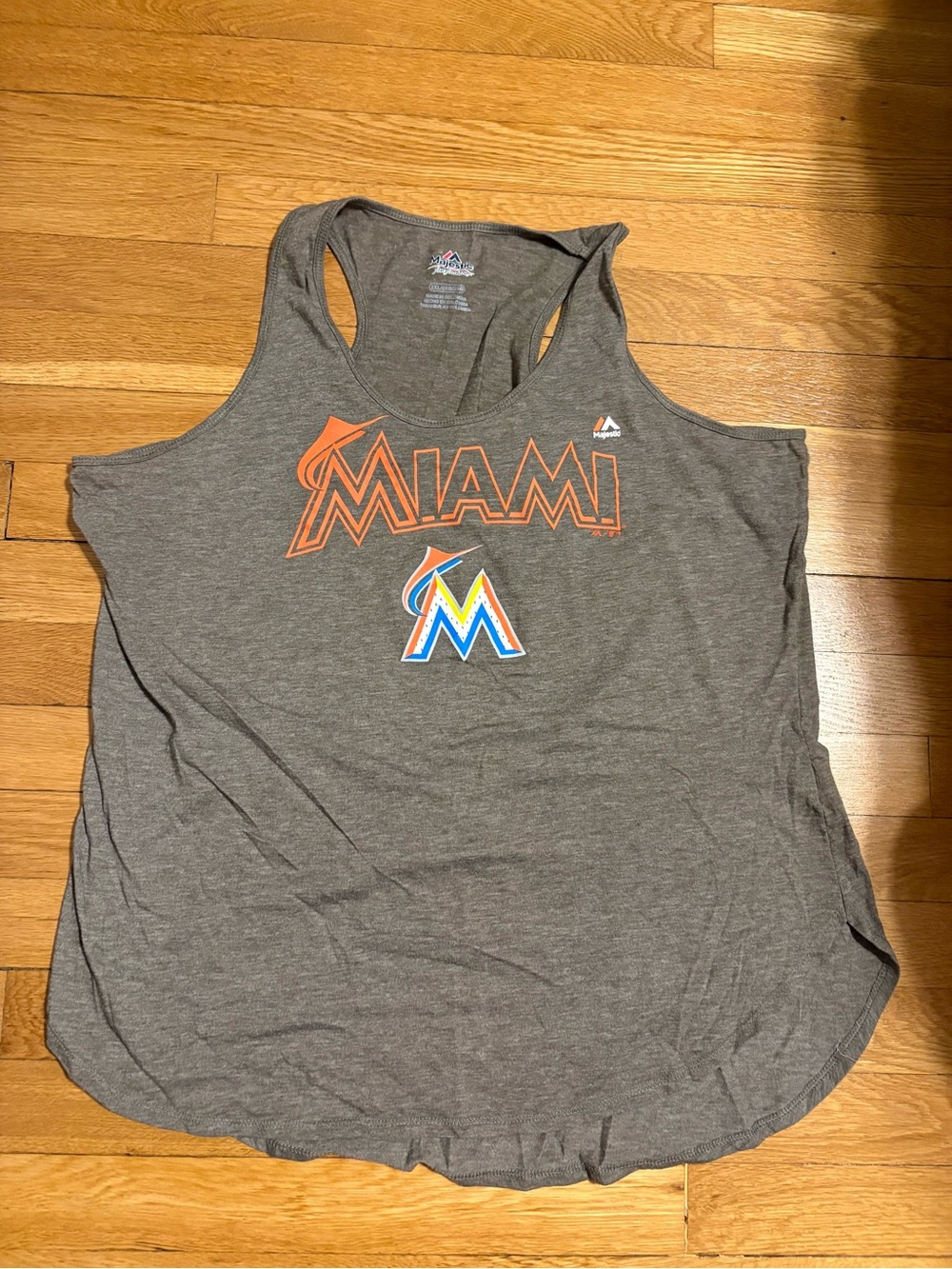 Majestic Gray Miami Marlins Racerback Tank with Orange & Blue Logos